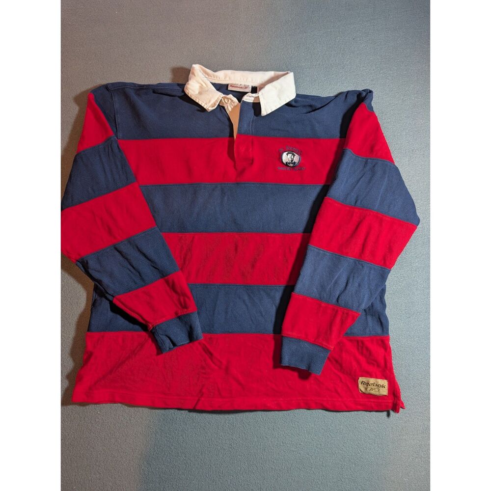 Reebok Vintage Men’s XL Rugby Shirt Mt. Dooley’s Boston Tavern Red Navy Stripe
